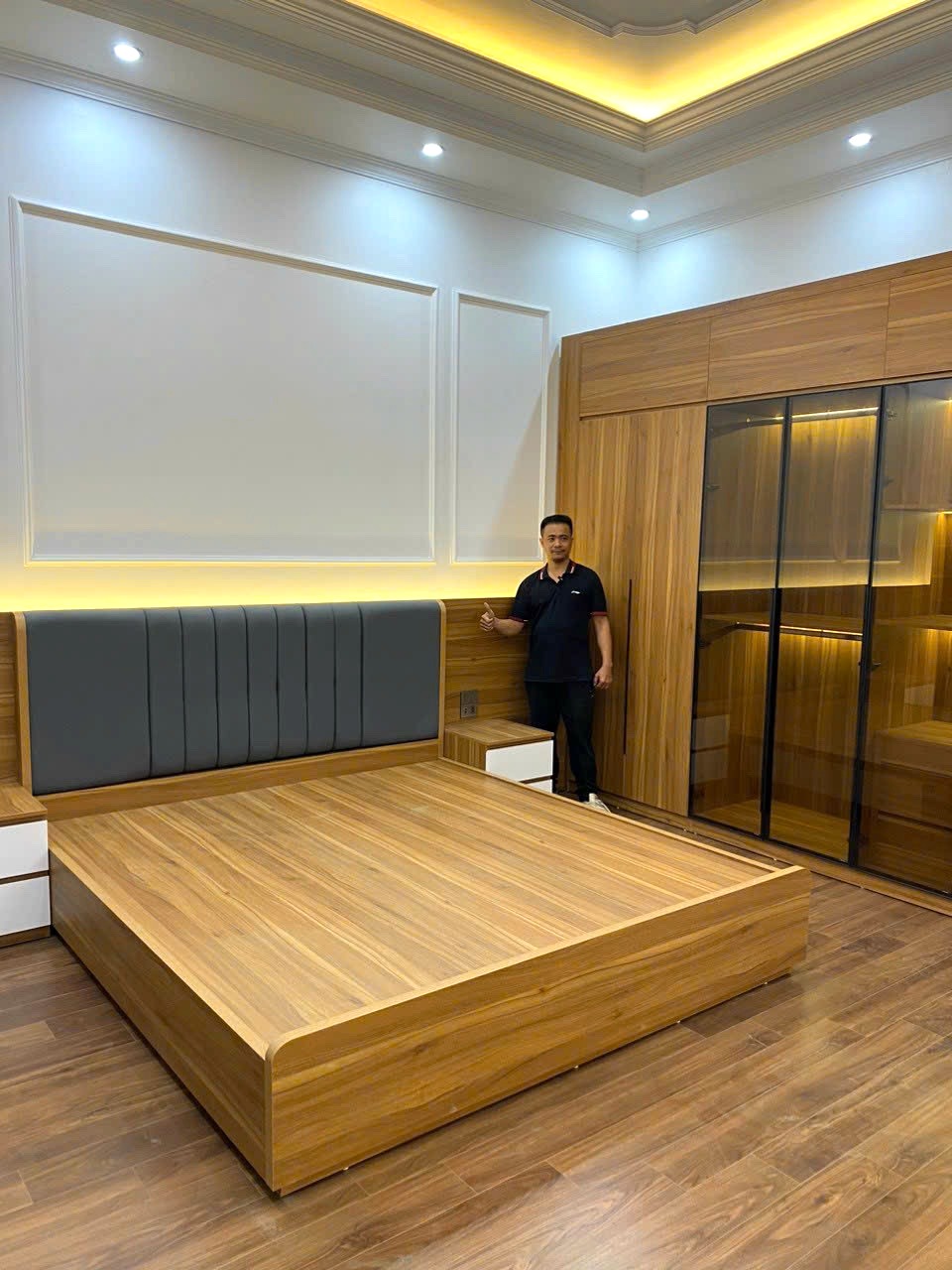 Thiết kế nội thất phòng khách gỗ công nghiệp Hà Nội